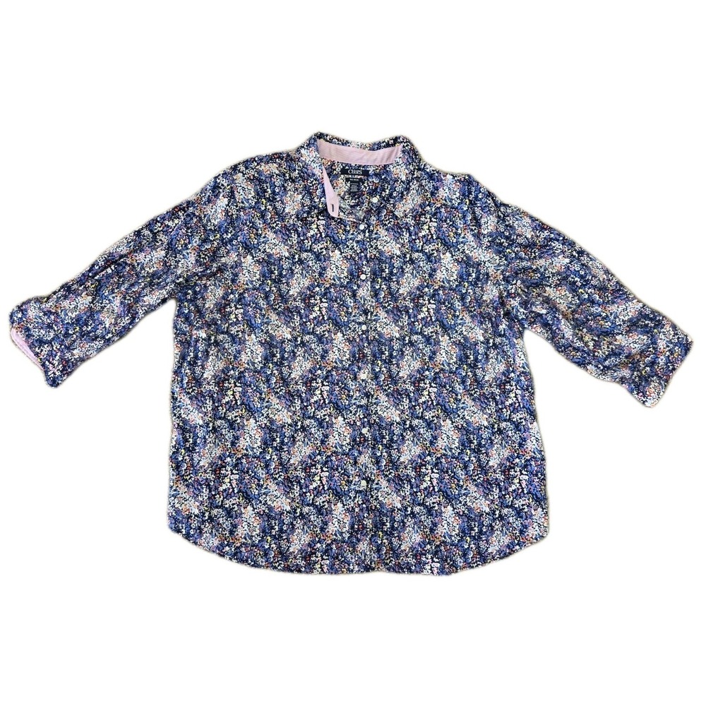 CHAPS Women's 3X Shirt Collared Pink Blue Floral Button Up 3/4 Sleeve No Iron - Picture 7 of 7